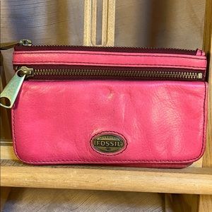 Fossil soft leather zipper wallet w/ lots of slots